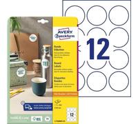 Avery Zweckform L7104REV-25 Étiquettes rondes, détachables, A4, Ø 60 mm, 25 feuilles/300 étiquettes, blanches