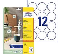 Avery zweckform l7104REV 25 étiquettes rondes, repositionnable, diamètre : 60 mm, capacité 25 feuilles, blanc, 300 pièces
