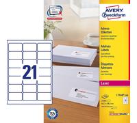 Avery Zweckform L7160-100 Étiquettes d'adresse, 63,5 x 38,1 mm, Convient pour Deutsche Post INTERNETMARKE, 100 feuilles/2.100 étiquettes, blanc