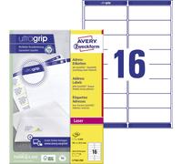 Avery Zweckform L7162-250 Étiquettes d'adresse, A4 avec ultra-grip, 99,1 x 33,9 mm, 250 feuilles/4.000 étiquettes, blanc