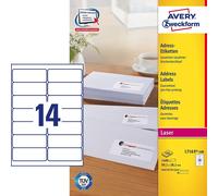 Avery Zweckform L7163-100 Étiquettes d'adresse, 99,1 x 38,1 mm, 100 feuilles/1 400 étiquettes, blanc