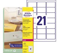 Avery Zweckform L7560-25 Étiquettes d'adresse, 63,5 x 38,1 mm, Convient pour Deutsche Post INTERNETMARKE, 25 feuilles/525 étiquettes, transparent