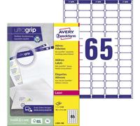Avery Zweckform L7651-100 Étiquettes d'adresse, A4 avec ultra-grip, 38,1 x 21,2 mm, 100 feuilles/6.500 étiquettes, blanc