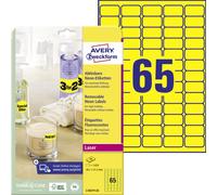 Avery Zweckform L7651Y-25, Étiquettes en couleurs d'accompagnement, A4, 38,1 x 21,2 mm, 1.625 étiquettes / 25 feuilles, jaune fluo
