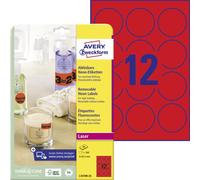 Avery Zweckform L7670R-25, Étiquettes de couleur spéciales, A4, ? 63.5 mm, 300 étiquettes / 25 feuilles, rouge fluo