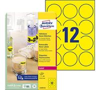 AVERY Zweckform L7670Y-25 Lot de 25 feuilles d'étiquettes rondes jaune fluo (300 adhésifs Afu, Ø 63,5 mm sur A4, autocollants, imprimables, amovibles, autocollants colorés pour un marquage accrocheur)