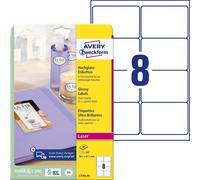 Avery Zweckform L7765-40 Étiquettes brillantes, A4, 99,1 x 67,7 mm, 40 feuilles/320 étiquettes, blanc