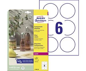 AVERY Zweckform L7788-25 Lot de 25 feuilles d'étiquettes rondes transparentes (150 pastilles adhésives, Ø 80 mm sur A4, autocollants ronds, à imprimer, autocollantes, résistantes aux intempéries,