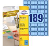 Avery Étiquettes L6048 25,4×10 mm Bleu Adhésif amovible 3780 étiquettes