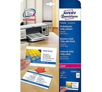AVERY ZWECKFORM Lot de 5 100 cartes de visite recto/verso bords lisses Quick&Clean 220g/m² Laser Blanc satin 85 x 54 mm