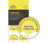 AVERY Zweckform Lot de 80 plaques de test avec date de test suivante 20 x x (avec année à écrire soi-même, résistantes, autocollantes, Ø 30 mm, autocollant de test en vinyle) 7905 Jaune