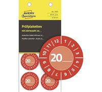AVERY Zweckform Lot de 80 plaques de test 20 x x (avec année à écrire soi-même, résistantes, autocollantes, Ø 30 mm, autocollant d'essai, sceau de contrôle inscriptible en film adhésif vinyle) 7901 rouge