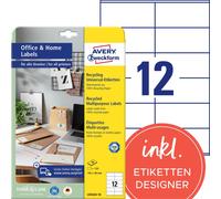 Avery Zweckform LR3424-10 Étiquettes recyclées, Home Office, petit paquet, étiquettes d'adresse A4 105 x 48 mm, blanc naturel