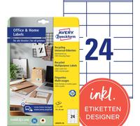 Avery Zweckform LR3475-10 Étiquettes recyclées, bureau à domicile, petit paquet, étiquettes d'adresse A4 70 x 36 mm, blanc naturel