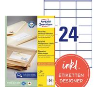Avery Zweckform LR3475 Étiquettes universelles recyclées, A4 70 x 36 mm, blanc naturel