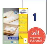 Avery Zweckform LR3478 Étiquettes universelles recyclées, A4 210 x 297 mm, blanc naturel