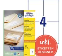 Avery Zweckform LR3483 Étiquettes universelles recyclées, A4 105 x 148 mm, blanc naturel