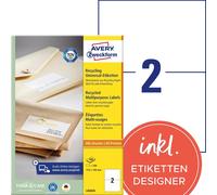 Avery Zweckform LR3655 Étiquettes universelles recyclées, A4 210 x 148 mm, blanc naturel