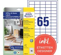 Avery Zweckform LR3666-10 Étiquettes recyclées, Home Office, petit paquet, étiquettes d'adresse A4 38 x 21,2 mm, blanc naturel