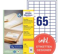 Avery Zweckform LR3666 Étiquettes universelles recyclées, A4 38 x 21,2 mm, blanc naturel