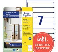 Avery Zweckform LR4760-10 Étiquettes de classeur recyclées, Home Office, petit paquet, A4, 38 x 192 mm, 10 feuilles/70 étiquettes, blanc naturel