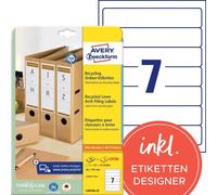 Avery Zweckform LR4760-25 Étiquettes de classeur recyclées, A4, 38 x 192 mm, 30 feuilles/210 étiquettes, blanc naturel