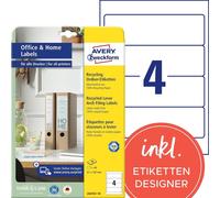 Avery Zweckform LR4761-10 Étiquettes de classeur recyclées, Home Office, petit paquet, A4, 61 x 192 mm, 10 feuilles/40 étiquettes, blanc naturel