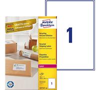 AVERY Zweckform LR7167-100 Étiquettes recyclées 100 feuilles autocollantes 100 feuilles de papier mat 100 feuilles Blanc naturel 199,6 x 289,1 mm