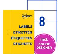 AVERY Zweckform P4861-20 Lot de 160 étiquettes nominatives, 105 x 74 mm sur A4, autocollantes, imprimables, en soie d'acétate pour imprimante laser, amovibles sans laisser de résidus, 20 feuilles