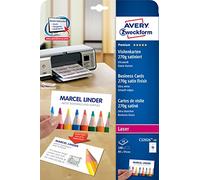 Avery Zweckform Paquet de 10 feuilles A4 270 g/m² pour 100 cartes de visite Quick&Clean pour imprimante laser 85 x 54 mm (Blanc satiné) (Import Allemagne)