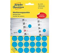 Avery Zweckform Pastilles Adhésives Diamètre 18 Mm Bleues Contenu: 1056 Etiquettes (3375)