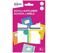 AVERY Zweckform SCHOOL8S Lot de 8 autocollants nominatifs pour l'école pour enfants (46 x 68 mm, en papier, autocollants pour cahier, étiquettes nominatives, étiquettes de livre pour l'école, la