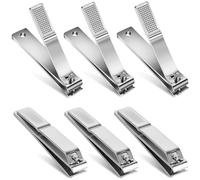 AVERZELLA Lot de 6 grands coupe-ongles en acier inoxydable pour hommes et femmes adultes, coupe-ongles à bord droit pour ongles épais, 8 x 1,5 cm de long manche (argenté)