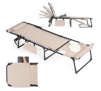 Avestar Chaise Longue Pliante avec Coussin et Trou Facial, Poche Latérale, 5 Positions Réglables, pour Jardin Plage Camping, Taupe