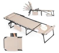 Avestar Chaise Longue Pliante en Textilène avec Coussin et Trou Facial, Poche Latérale, Transat Pliable Réglable 5 Positions, pour Jardin Plage Camping, Taupe