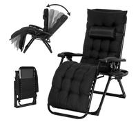 Avestar Chaise Longue Pliante Zéro Gravité avec Coussin, Plateau, Noir | Transat de jardin pliant en Textilène, Dossier Réglable, Verrouillage d'inclinaison, Bain de Soleil sans Montage