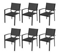 Avestar Chaises de jardin empilables 6 pièces en Textilène avec cadre en fer laqué, noir