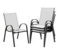 Avestar Chaises de Jardin empilables Lot de 4, Chaises d'extérieur résistantes aux intempéries,Textilène Haute densité, avec Accoudoirs,Ensemble pour Terrasse, Balcon, Piscine et Jardin, Gris et Noir