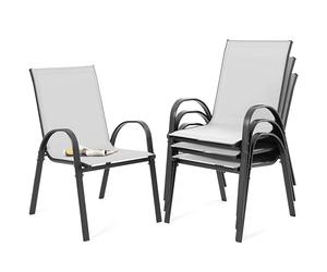 Avestar Chaises de Jardin empilables Lot de 4, Chaises d'extérieur résistantes aux intempéries,Textilène Haute densité, avec Accoudoirs,Ensemble pour Terrasse, Balcon, Piscine et Jardin, Gris et Noir