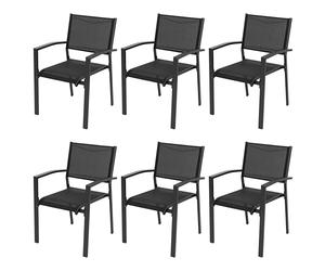 Avestar Chaises de Jardin Empilables, Lot de 6 chaises d'extérieur en Textilène Respirant, Cadre Fer à Finiton Poudre pour Toutes Saisons, Noir