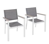 Avestar Chaises de Jardin Lot de 2, Chaises Empilables 2 pièces, Textilène résistant aux UV, Accoudoirs Imitation Bois, Structure métallique Anti-intempéries, pour Terrasse, Balcon, Extérieur, Gris