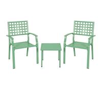 Avestar Ensemble Bistro 3 Pièces, 2 Chaises Métal Empilables avec Table d’Appoint Carrée pour Jardin, Terrasse, Balcon, Vert