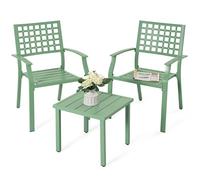 Avestar Ensemble Bistro 3 Pièces, Petit Mobilier de Patio Toutes Saisons, 2 Chaises Métal Empilables avec Table d’Appoint Carrée, Design à Lamelles Aéré pour Jardin, Terrasse, Balcon, Piscine, Vert