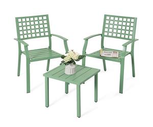 Avestar Ensemble Bistro 3 Pièces, Petit Mobilier de Patio Toutes Saisons, 2 Chaises Métal Empilables avec Table d’Appoint Carrée, Design à Lamelles Aéré pour Jardin, Terrasse, Balcon, Piscine, Vert