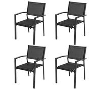 Avestar Ensemble de 4 Chaises de Jardin Extérieur en Textilène Respirant, Fauteuil, Chaises de Table de Jardin, Chaise Empilable pour Toutes Les Conditions Météorologiques, Noir