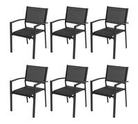 Avestar Ensemble de 6 Chaises de Jardin Extérieur en Textilène Respirant, Fauteuil, Chaises de Table de Jardin, Chaise Empilable pour Toutes Les Conditions Météorologiques, Noir