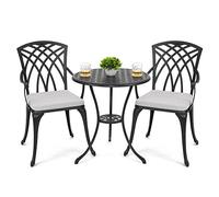 Avestar Ensemble de Bistrot 3 pièces en Alu avec Coussins Gris, Noir | Salon de Jardin, 2 Chaises en Alu avec Coussins et 1 Table de Bistrot avec Trou pour Parasol, Terrasse, Balcon, Jardin