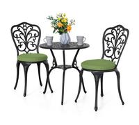 Avestar Ensemble de Bistrot de Jardin 3 Pièces, Comprenant 1 Table et 2 Chaises avec Coussin Vert, Cadre en Aluminium Coulé, Noir