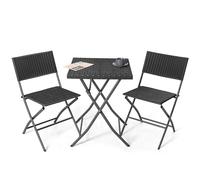 Avestar Ensemble de Bistrot Pliable 3 Pièces pour 2 Personnes,Table & 2 Chaises en Rotin PP, Jardin & Patio, Résistant aux Intempéries, Noir