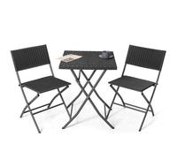 Avestar Ensemble de Bistrot Pliable 3 Pièces pour 2 Personnes,Table & 2 Chaises en Rotin PP, Jardin & Patio, Résistant aux Intempéries, Noir